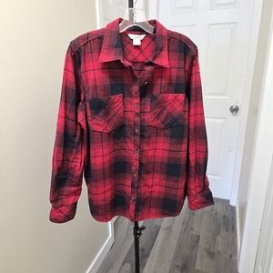 Natural Reflections Cotton Blend Red and Black Button Down Shirt